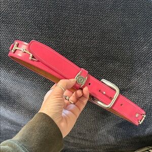 TORY LEATHER CO MADE IN USA LEATHER PINK  BELT WITH METAL BITS AND BUCKLE SZ 28